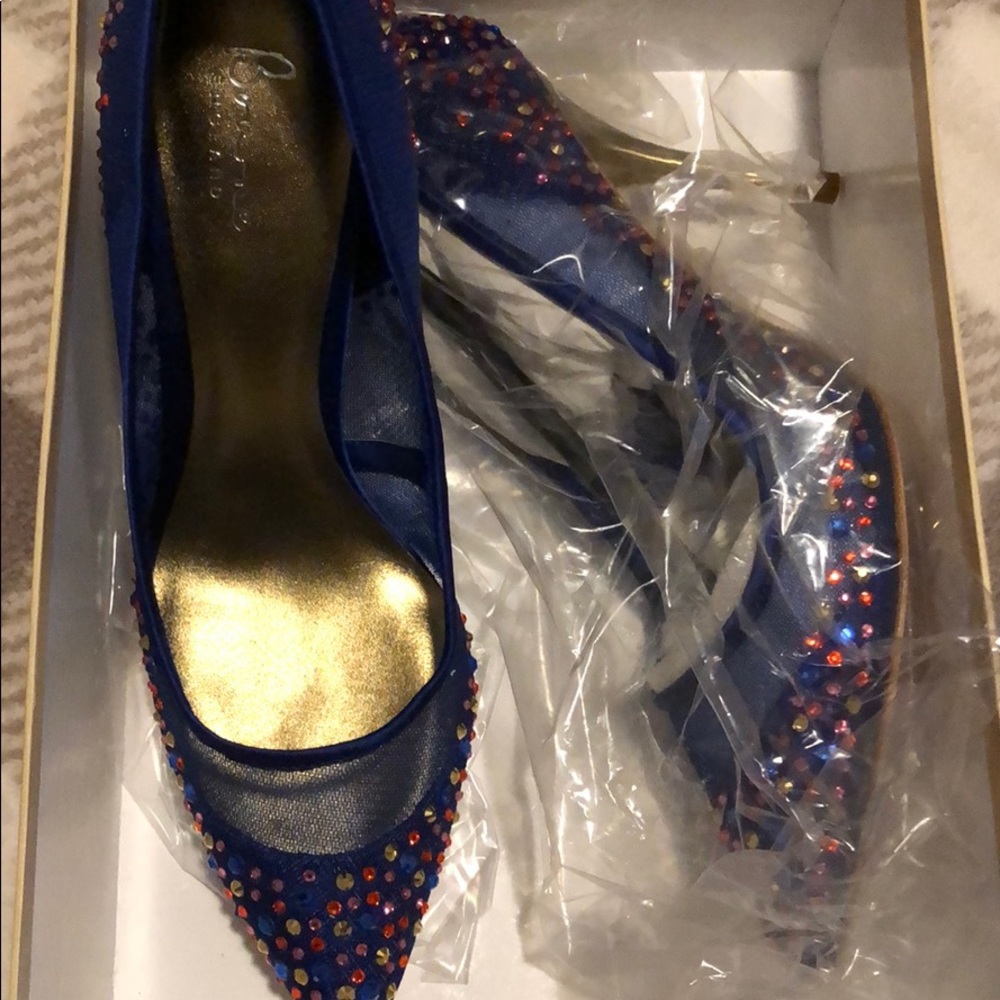 Bourne Samantha blue mesh heels